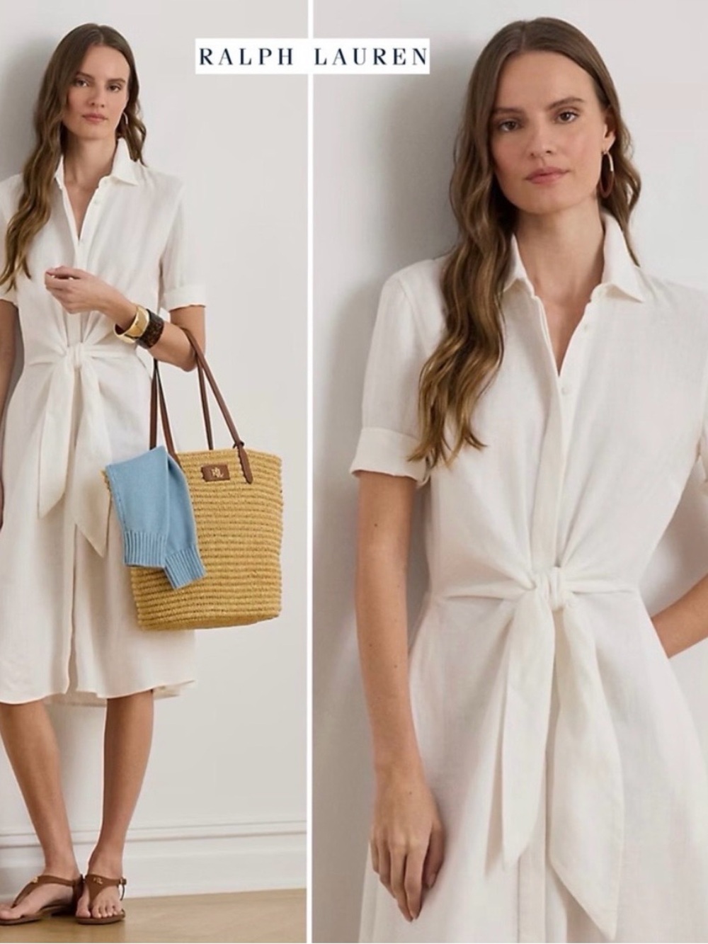 Lauren Ralph Lauren White Linen Front Tie Shirtdress Women’s 4